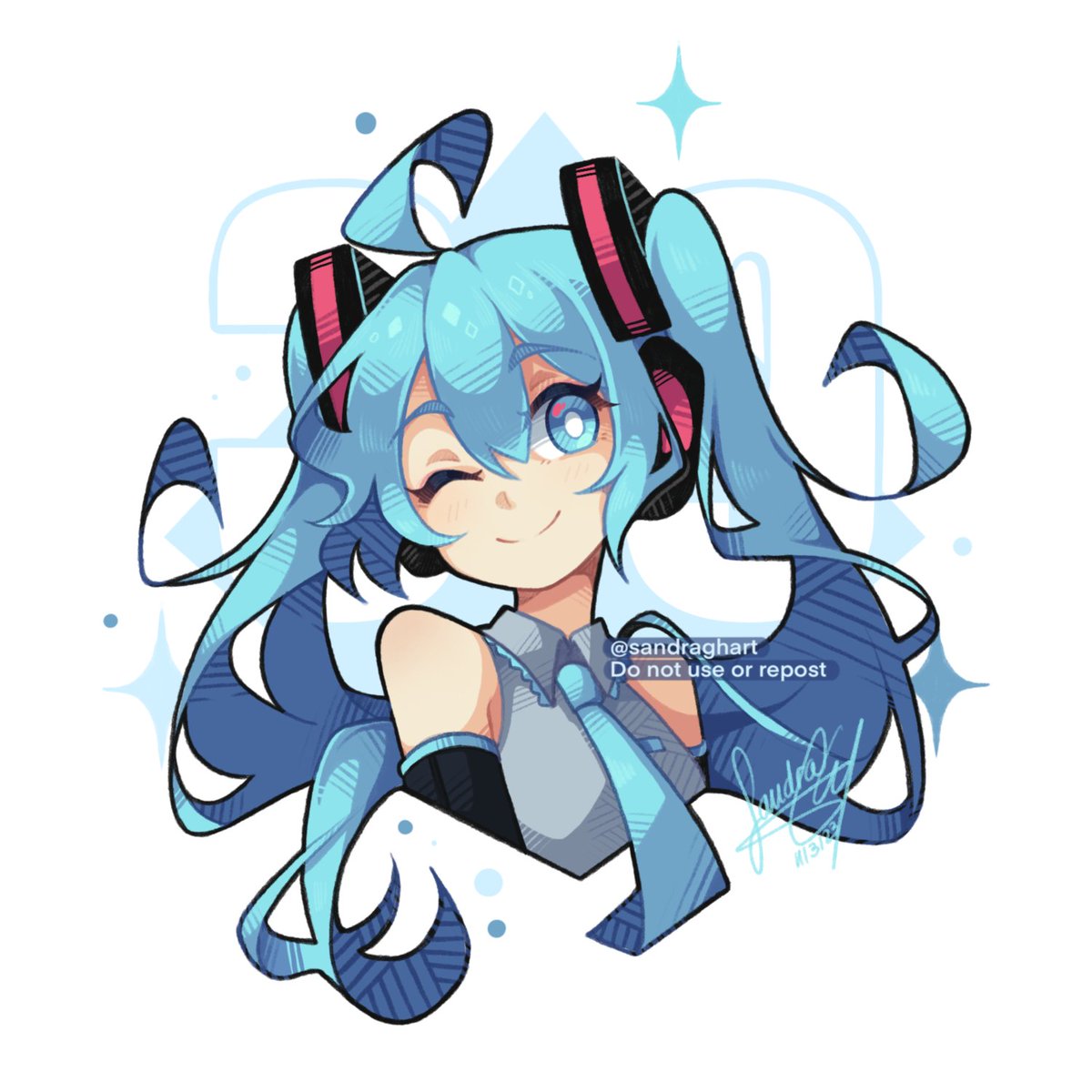 hatsune miku 1girl solo one eye closed twintails smile long hair necktie  illustration images