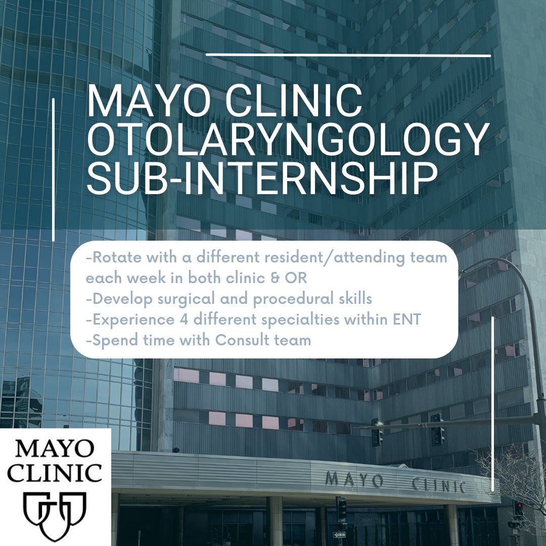 Applications are open for Rochester, MN @MayoClinicENT visiting medical student rotations in Summer/Fall 2023!Apply by March 31st. Check out college.mayo.edu/academics/visi… for more information or reach out with questions #otolarynogloy #ENT #meded #medtwitter @headmirror_com