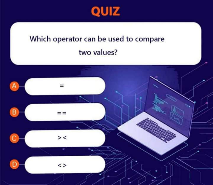 computerpado's tweet photo. Which Operator Can Be Used To Compare Two Values?
.
Follow @computerpado
.
.
#computerscience #Programming #projectmanagement #computerscience #technology #computer #computerengineering #computerpado #computerprogramming #computerscience https://t.co/UEKidFtDUo