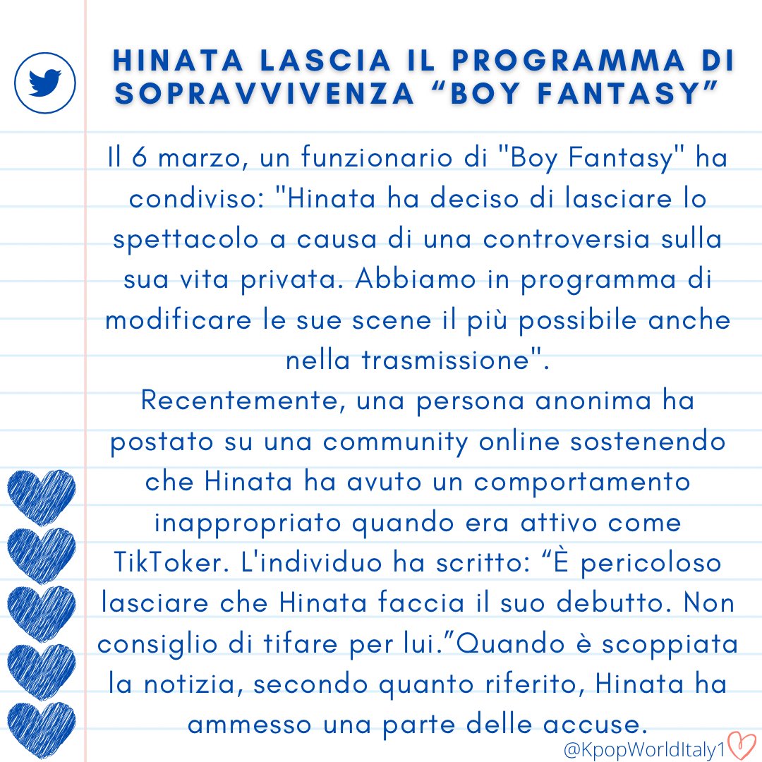 kpopWorldItaly1's tweet photo. 🗣️: Hinata concorrente di "#boyfantasy" lascia il programma a causa di alcuni suoi comportamenti inappropriati in passato.

Hinata ha ammesso che alcune delle accuse sono vere, così ha deciso di lasciare il programma.
#Hinata https://t.co/QUet4Auv6C