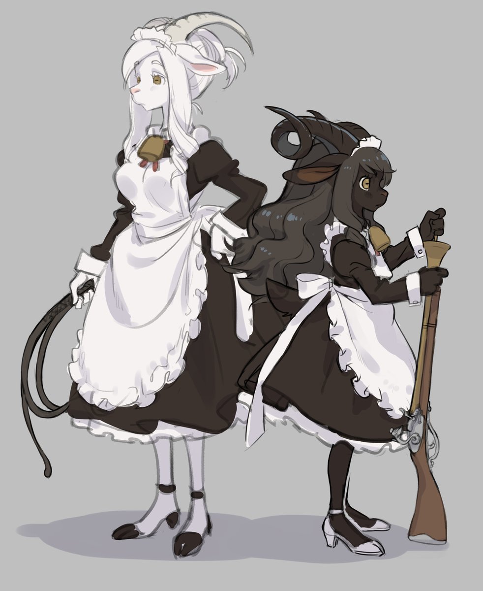 「goat maid duo 山羊メイドさん2人組 」|きくらげのイラスト