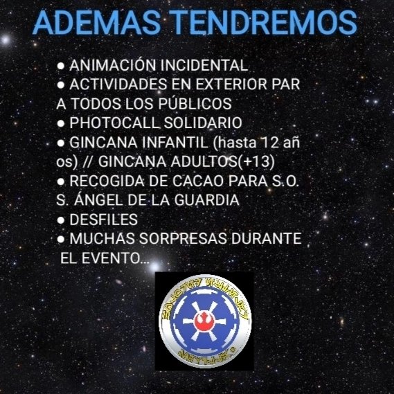 HoloRedEstelar's tweet photo. Os dejamos el horario con las actividades que haremos mañana domingo día 12
No olvides que la entrada es gratuita, como tampoco olvides ser solidario con @SOSANGELES1 trayendo tu bote de cacao y @losgatitosdenia aportando tu granito por todos los michis #theforceweekends https://t.co/mx58tKa0tT