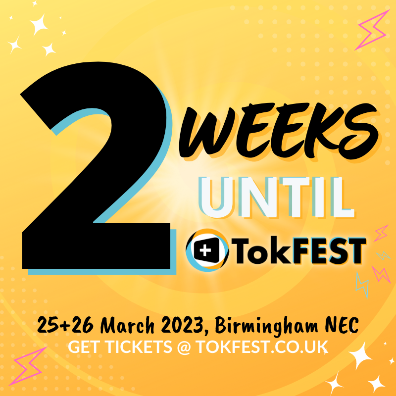 2 Weeks until TOKFEST 2023! 😍 Do you have your tickets ready?! Don't miss it 👈 Meet &amp; Greet Lottery Selections for the event are NOW OPEN as well! Visit our website to catch up on guests, event info and get tickets (if you haven't already 👀)  TOKFEST.CO.UK