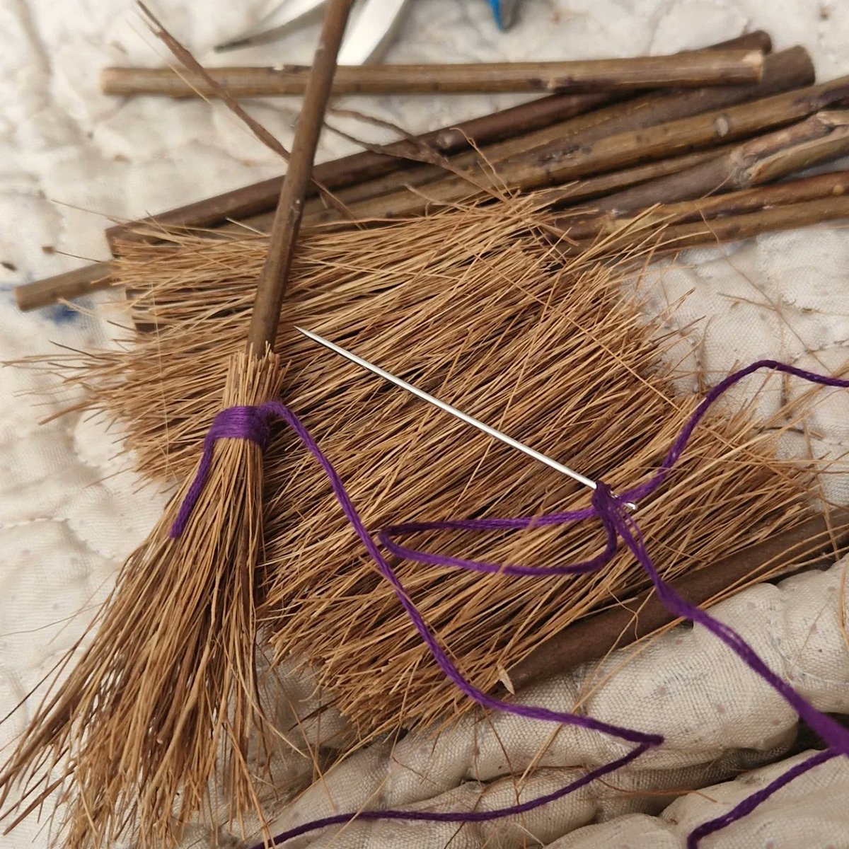 EveryonesSpirit's tweet photo. 🧹It's a Besom making day. 🧹All our Besoms are hand sewn 🪡with the rule if three in mind💜 https://t.co/nDel4d0Tgt  #besom #willow #pentagram #bells #wiccan #pagan #altar #broom https://t.co/40gke0zDw5