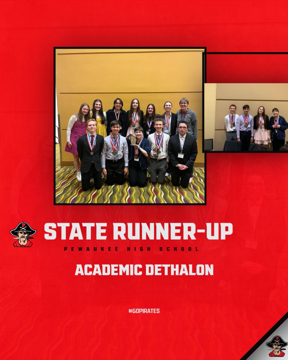 Pewaukee High School (@pewaukeehs) on Twitter photo Way to go Pirates!!
Varsity
Matt D. 3rd in Econ & 2nd in math
Scholastic
Avery B. 1st in interview 
Honors
Chase B. 2nd in essay, 2n in econ, 1st in math
Ben V. 3rd in Econ, 2nd in Sci, 1st in interview, 2nd in math
Paige F. 2nd in super quiz
Top scorer on the team- Chase B. Way to go Pirates!!
Varsity
Matt D. 3rd in Econ & 2nd in math
Scholastic
Avery B. 1st in interview 
Honors
Chase B. 2nd in essay, 2n in econ, 1st in math
Ben V. 3rd in Econ, 2nd in Sci, 1st in interview, 2nd in math
Paige F. 2nd in super quiz
Top scorer on the team- Chase B.