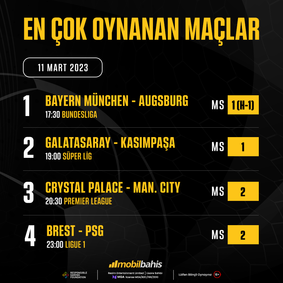 #mobilbahis t.ly/moblgirs
💰En çok oynanan maçları kuponuna ekle, kasanı paralarla doldur!