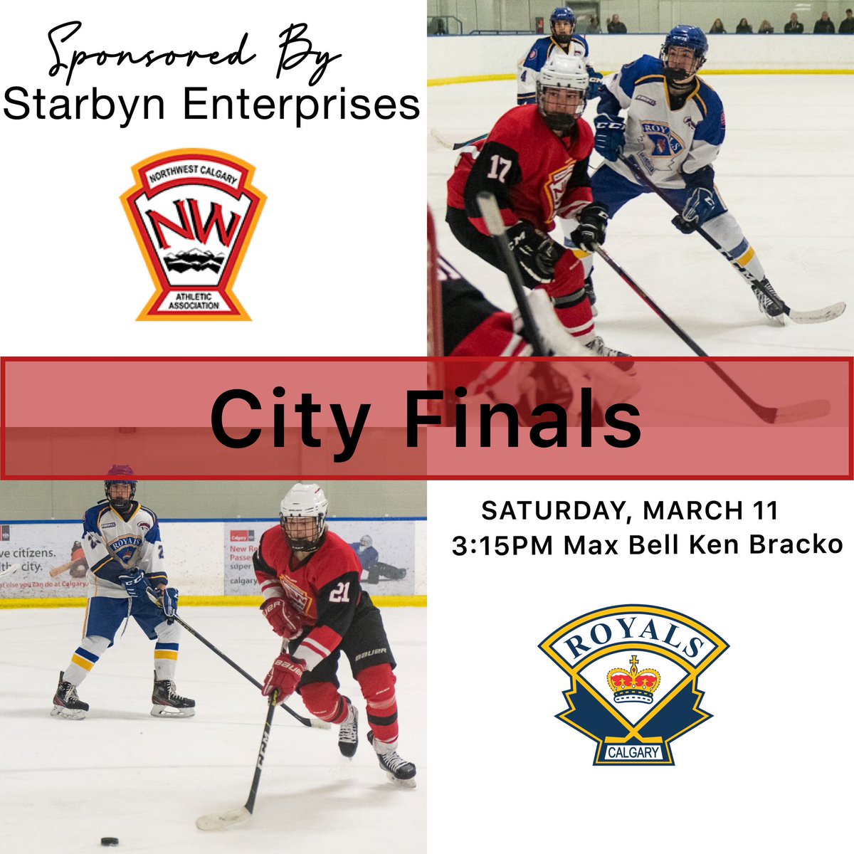 NWCAA_U16Bronks's tweet photo. Come on down to Max Bell and watch these 2 talented team battled it out. Only one will leave as the CITY CHAMPS of U16AA! And it happens today @ 3:15. @nwcaahockey @CalgaryRoyals #Playoffs #finals #U16aa #citychamps https://t.co/Kaga69xNzH