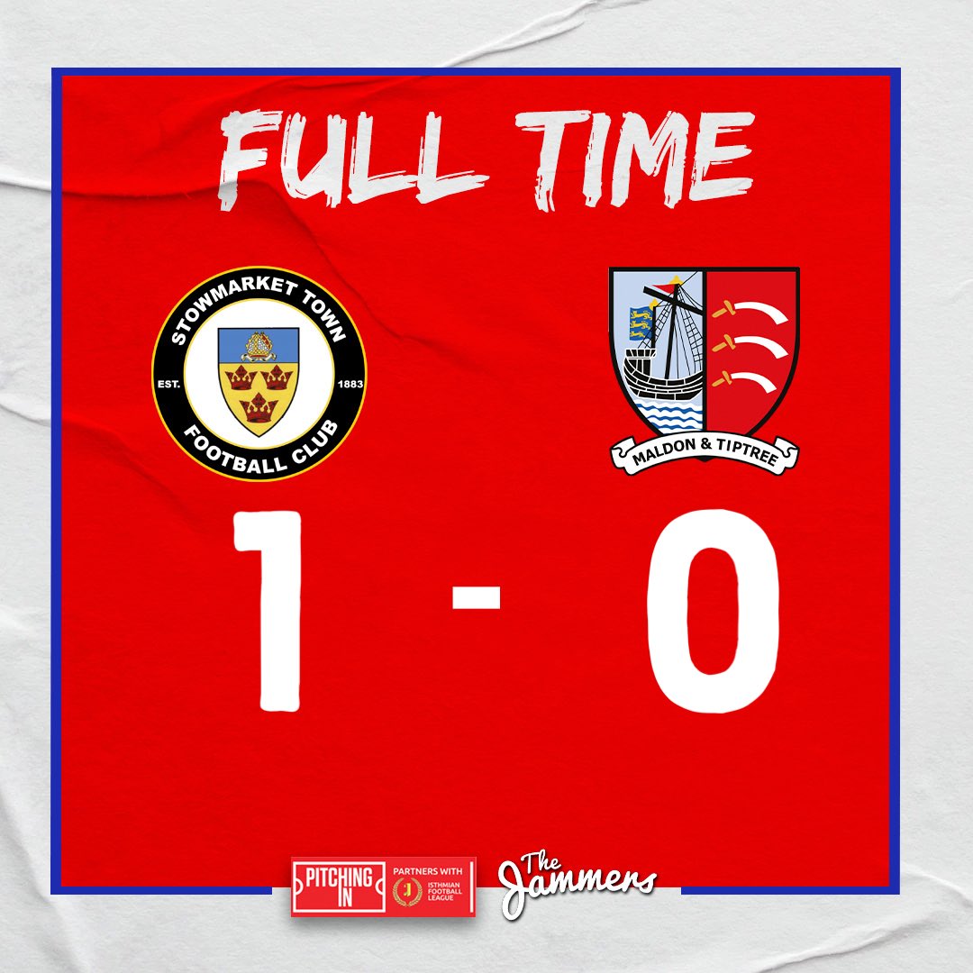 MaldonTiptreeFC's tweet photo. FULL TIME | @stowtownfc 1-0 @MaldonTiptreeFC 

Defeat.

#STOMAL #Jammers🍓 https://t.co/eXOreZF4di