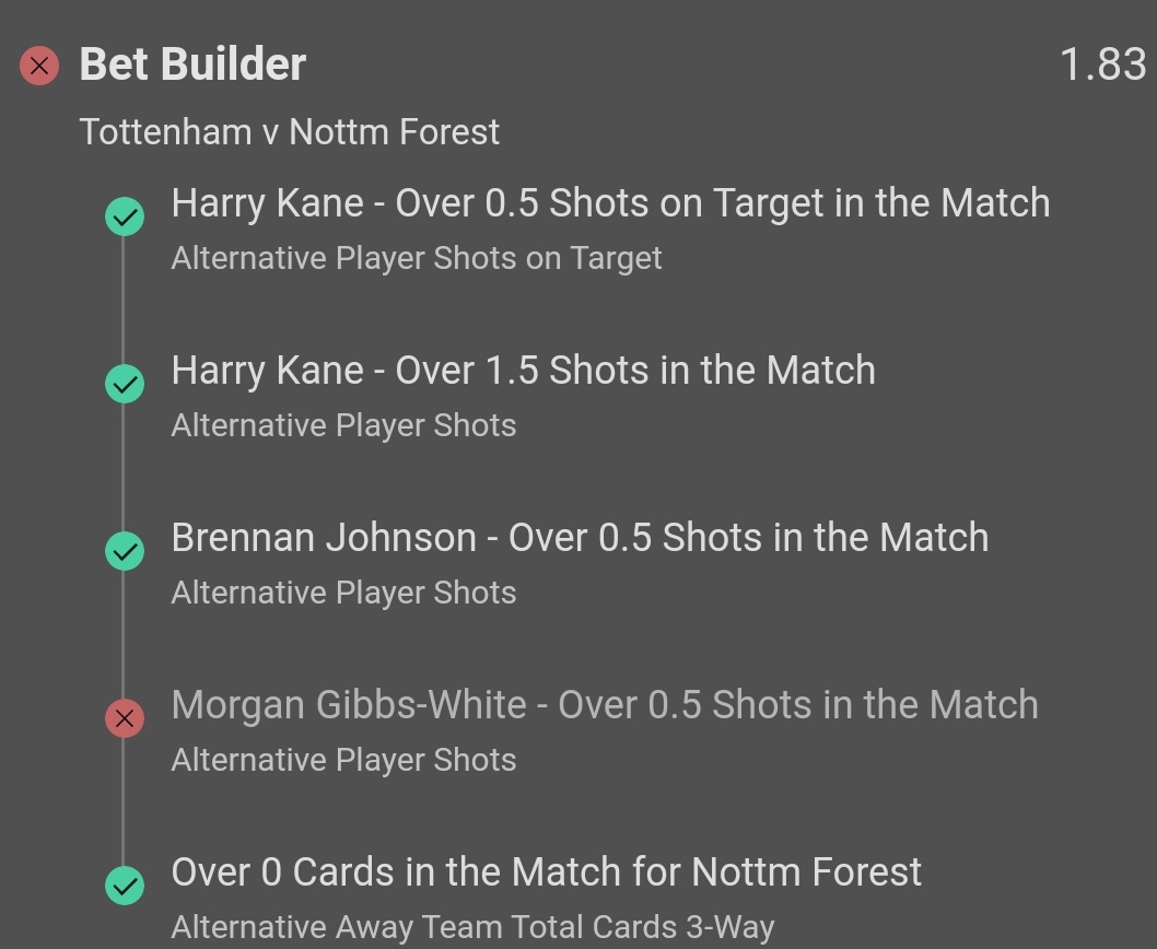 sbettsss's tweet photo. Not one shot by Gibbs today costs us our bet builder 🫠✖️ https://t.co/oj5AvmrceN