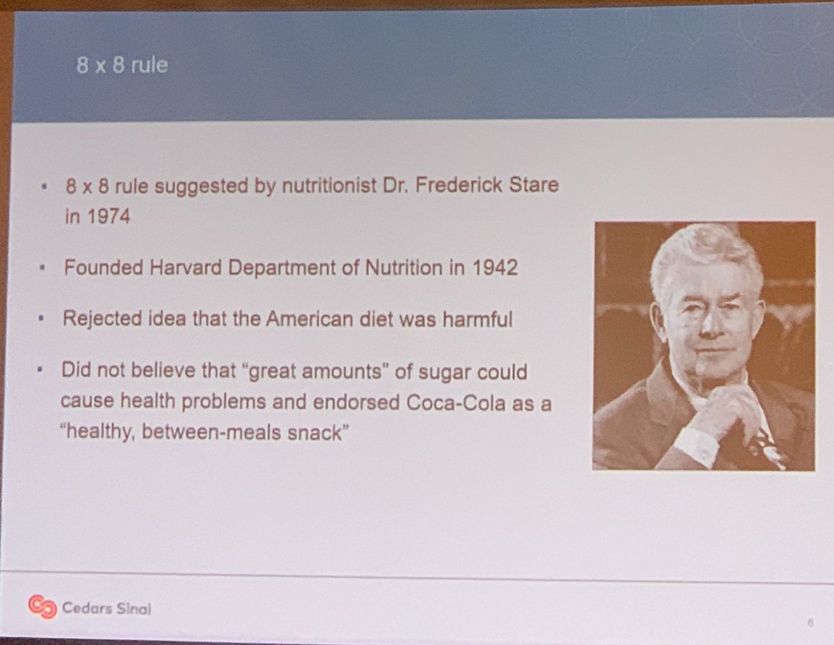 ClaireBurtonMD's tweet photo. Ever wonder where the “8 glasses of water a day” idea came from? Literature says no benefit to 8 glasses unless you have kidney stones! But also not much to support fluid restriction helps OAB / nocturia… @dreilber says enjoy your coffee! #SUFU23 https://t.co/rsiygZt94p