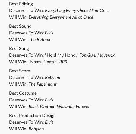 LoganDMcCoy's tweet photo. My #Oscars2023 Predictions
#Oscars #Oscars95 https://t.co/zinAtN4Ixs