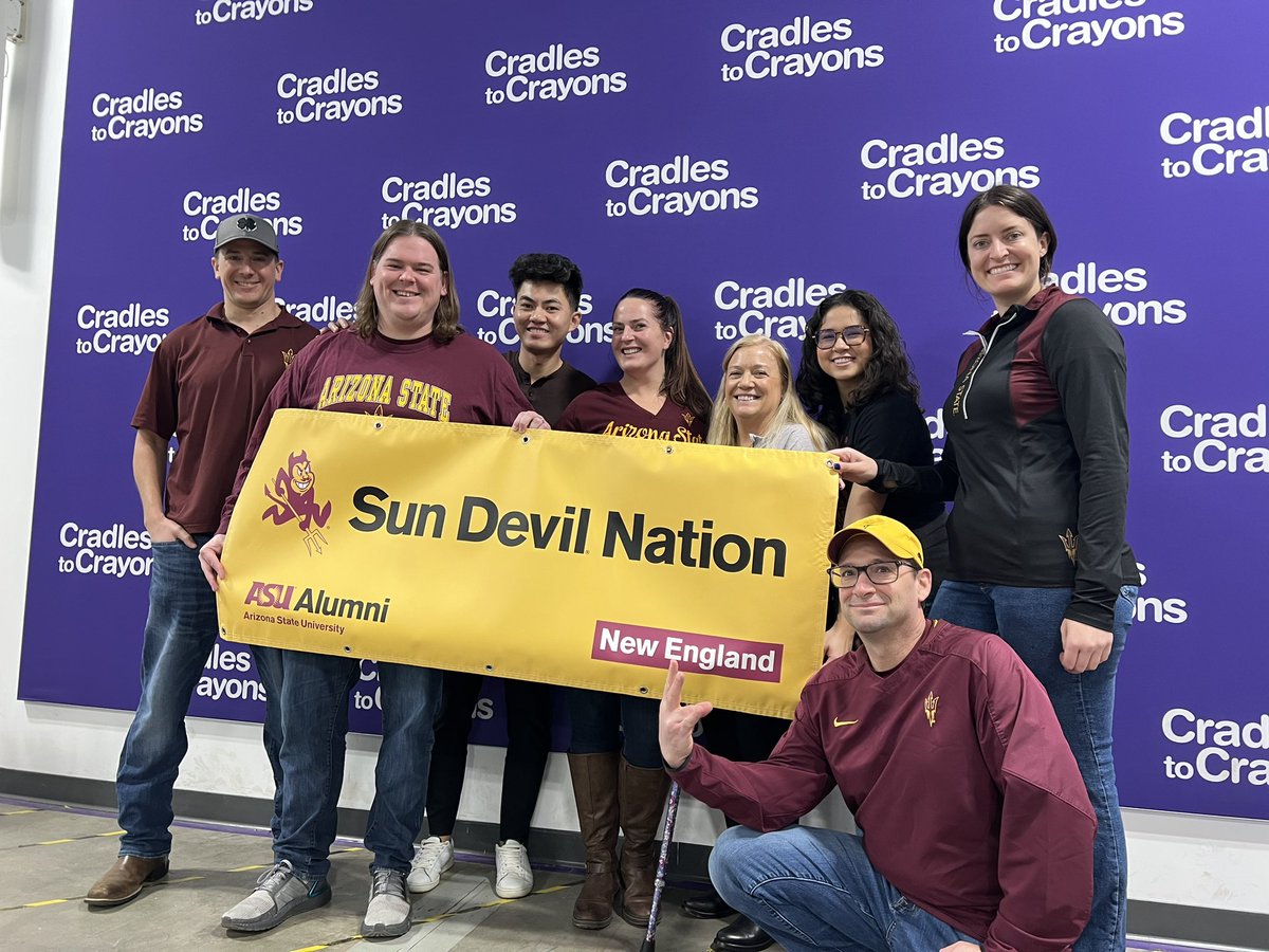 NESunDevils's tweet photo. ASU Cares at Cradles to Crayons, helping to provide under-privileged children throughout Massachusetts by providing clothes, school supplies and daily essentials! Helping to end clothing insecurity! #ASUcares https://t.co/jUOaZzDMAz