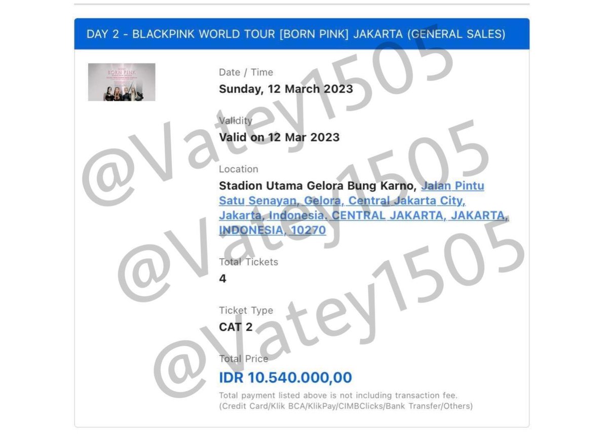 Victaurious15's tweet photo. WTS/Want To Sell
BlackPink World Tour BornPink (JAKARTA)  

CAT 2-Day 2  
4 tickets 

(below the price)
Negotiable

#BLACKPINK_WORLDTOUR #JAKARTA #wtsblackpink #bornpinkinjakarta #bornpinkworldtour #BLACKPINK_WORLDTOUR #BLACKPINK_BORNPINK #BLACKPINKinJAKARTA https://t.co/vUfIaSDeaw
