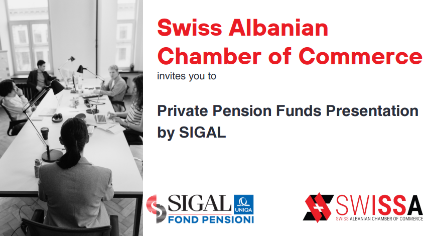 swissaal's tweet image. Swiss Albanian Chamber of Commerce is pleased to invite all its members to an interactive presentation on Private Pension Funds by FONDI SIGAL

On March 16, 2023, 10:00 a.m.
At Tirana Marriott Hotel, Vjosa Hall

We look forward to meeting you there!

#swissa #sigal #marriott