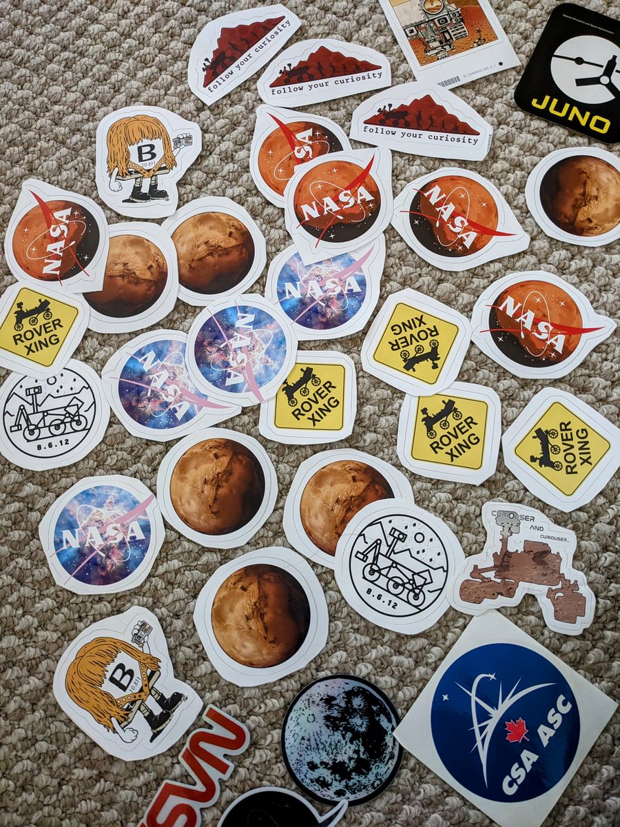SpaceWicca's tweet image. I accumulated a butt load of cool spacey stickers (some designed by @tanyaofmars) that I had planned to bring to #lpsc 20. Will I bring these to #lpsc2023 to bribe ya&apos;lls to come see my poster? 💯% :D. I&apos;ll pin these below my poster on Thursday. Come say hi! Poster # 2451.🌌