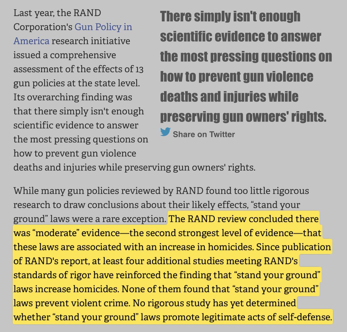 According to several studies, "Stand Your Ground" laws are tied to an increase in homicides. No study has ever proven that these laws prevent violent crime. In other words, you are statistically more likely to be a homicide victim in "Stand Your Ground" states.