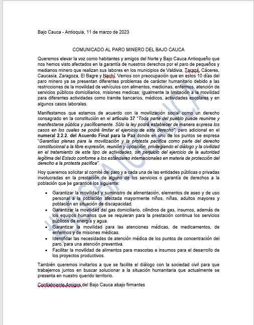 amigosbajocauca's tweet photo. Hoy queremos solicitar al comité del paro y a cada una de las entidades públicas o privadas involucradas en la prestación de alguno de los servicios o garantía de derechos a la población que se garantice los siguiente: https://t.co/W7OO4DXNpB