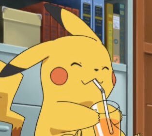 Pikachu enjoying some juice