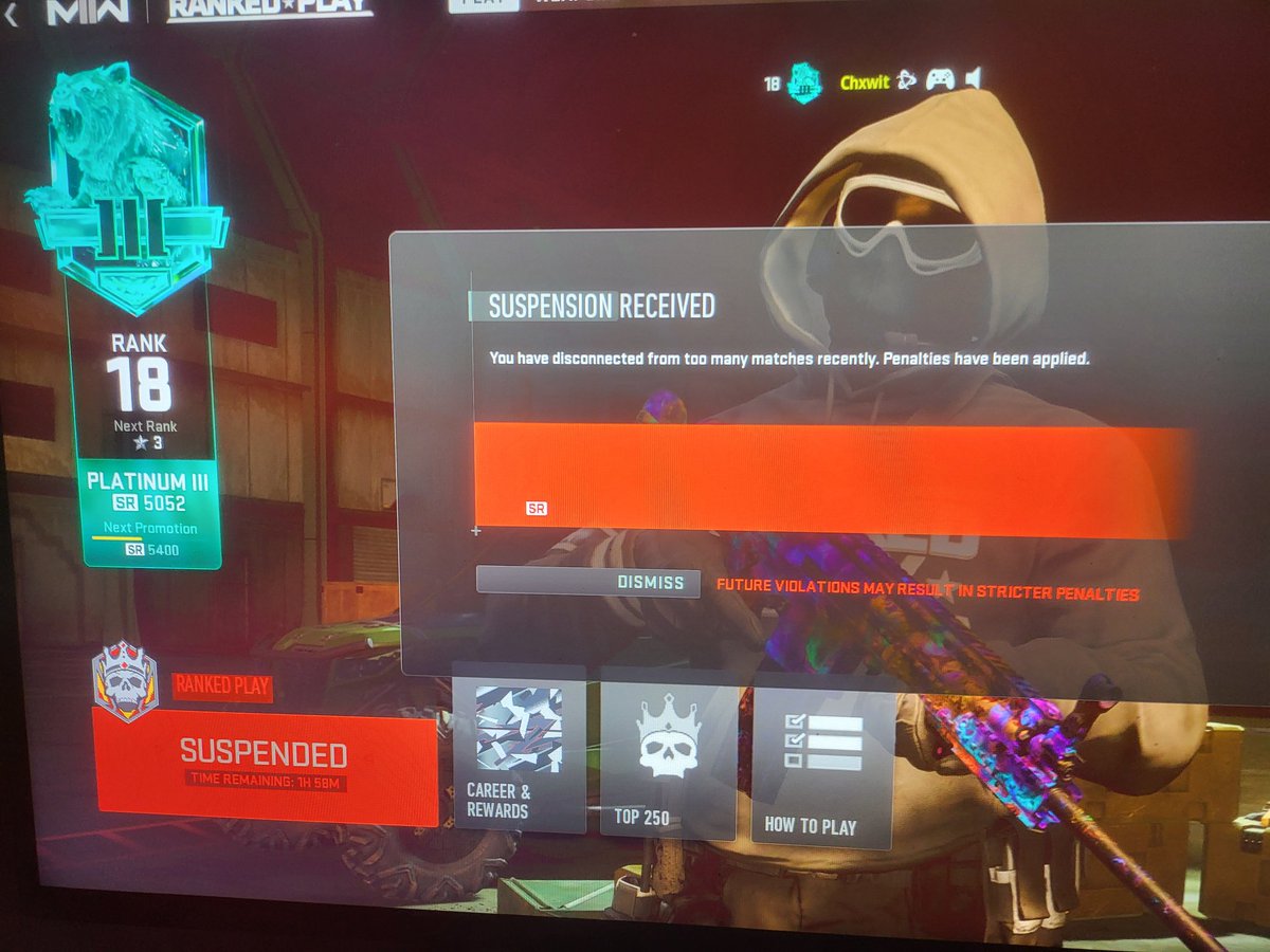 Chxwit's tweet image. Cba literally error code 5 times in 2 days on ranked, 9nly happens on this warzone is fine