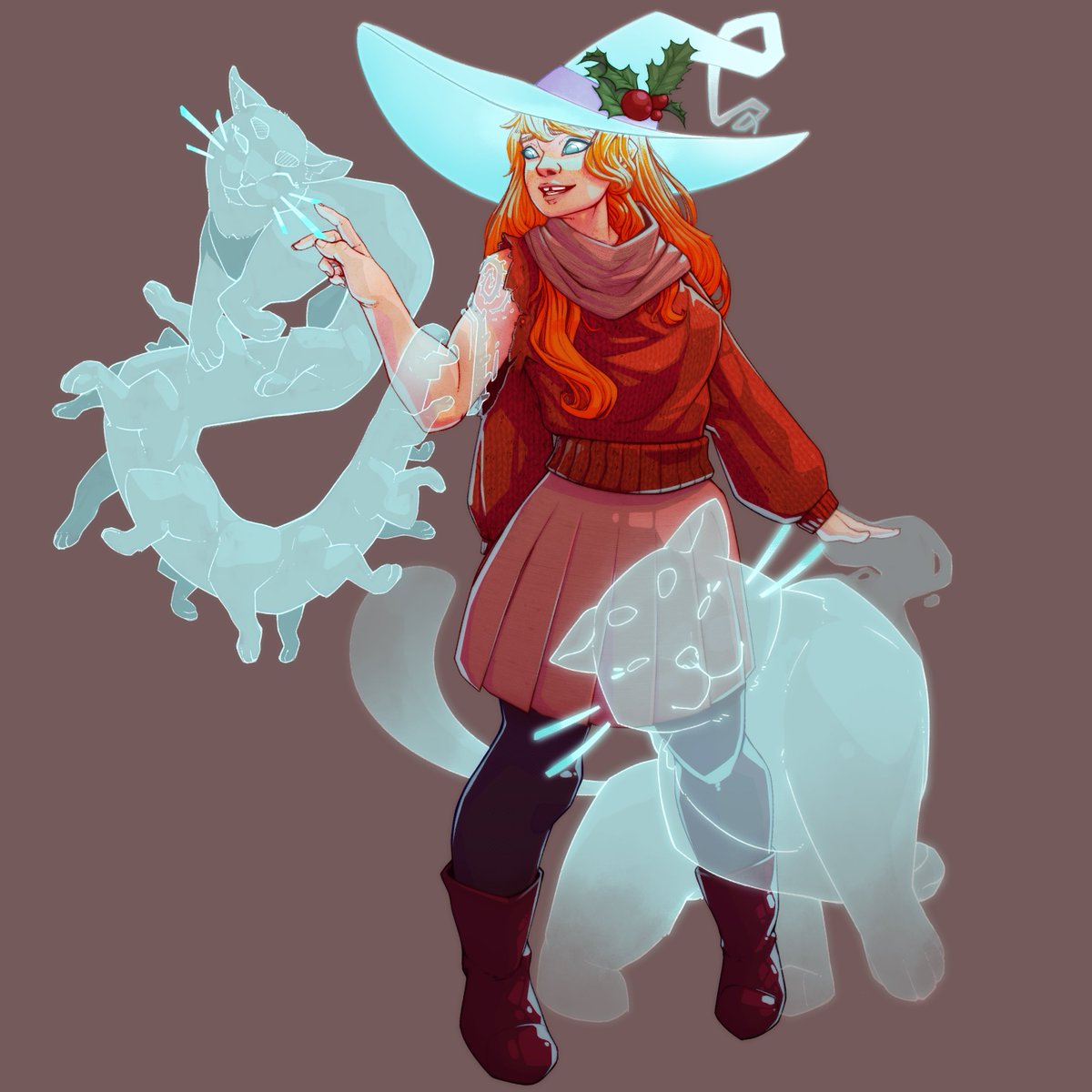 KinkyPomelo's tweet photo. Ghost witch and her very long cat. Made this for an art challenge on discord. Still love all these little paws. https://t.co/3QwBi55hn3