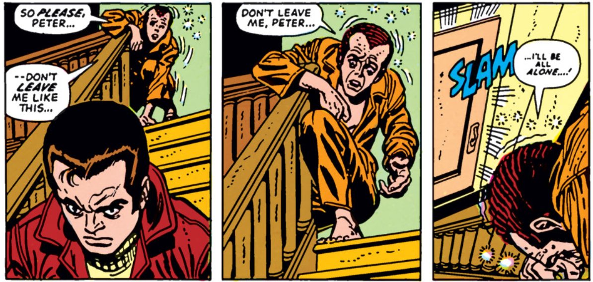 harryosbornnet's tweet photo. Reeling from Gwen Stacy's death, Peter Parker walks out on Harry Osborn, who is going through a drug-induced breakdown https://t.co/TQ88C4ryXm