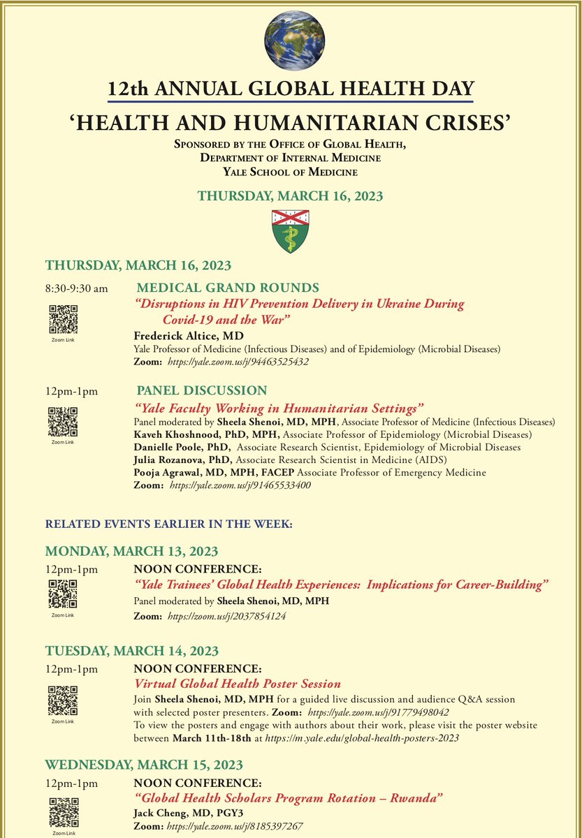 Our very own <a href="/pagrawalmd/">Pooja Agrawal</a> will be a panelist on "Working in Humanitarian Settings" for the 12th Annal Global Health Day <a href="/YaleIMed/">Yale Internal Medicine</a>. Be sure to check out the event and those listed in the flyer!