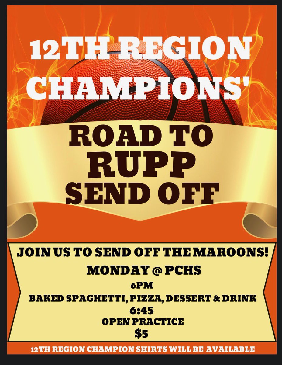 KristiFraley's tweet photo. JOIN US MONDAY NIGHT TO SUPPORT YOUR 12th REGION CHAMPS! 🏀 #ruppbound #letsgomaroons https://t.co/1he3avVmvC