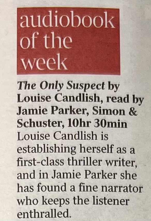 Congrats to @louise_candlish for bagging audiobook of the week in @thetimes. Was fun narrating this one. #TheOnlySuspect jamieparkeractor.com/home-studio-1/…