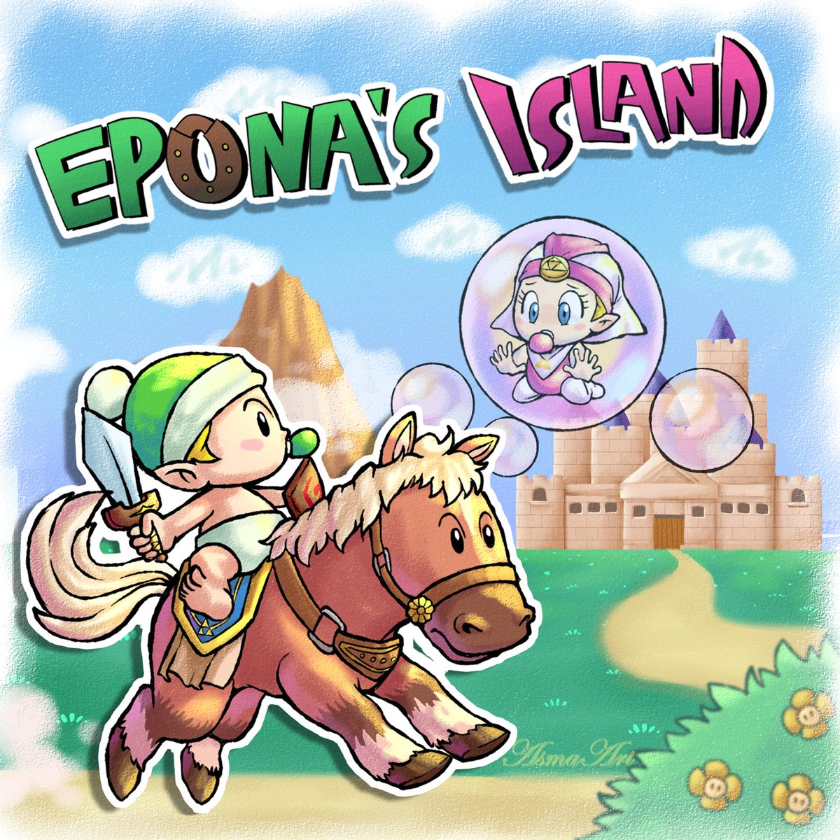 ☘️🐎 Epona's Island 🐎☘️ . Yoshi's Island x Legend of Zelda.. just random idea I had for fun 🤣 hope you enjoy 💕 . . #LegendofZelda