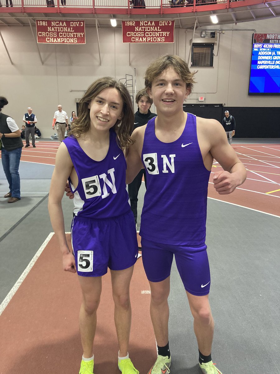 And another freshman and sophomore duo step up to the varsity 800 as freshman Phil Cupial sets the indoor freshmen school record in 2:04.46 and soph Brady Travers on his tail in 2:04.84!