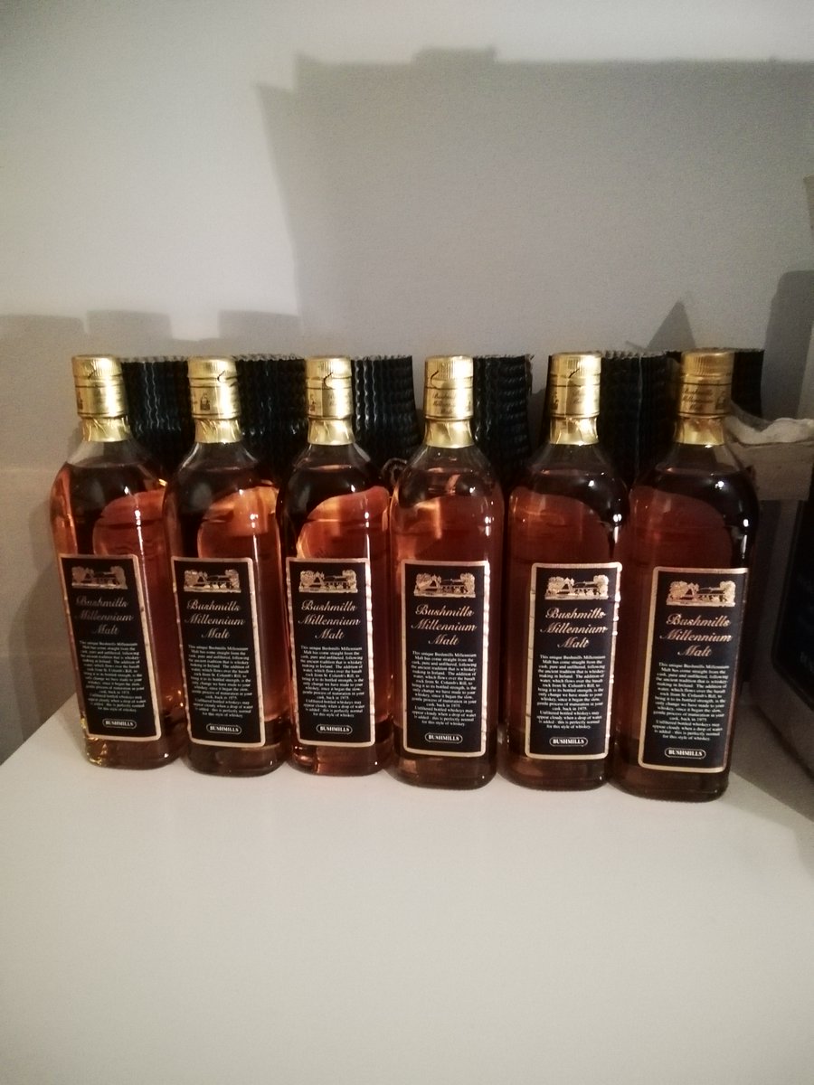 BushmillsM's tweet photo. @TaylorCope1982 24 year old, triple distilled, non chill filtered, 1975 Bushmills Millennium bottled in 1999.  Matured 16 years in a Sherry Hogs head &amp; 8 in American Oak Bourbon barrel at Bushmills Distillery.
Those bottles belong to @IrishSpirit_ 
You can taste the history and pedigree. https://t.co/Bx55JrkhWV