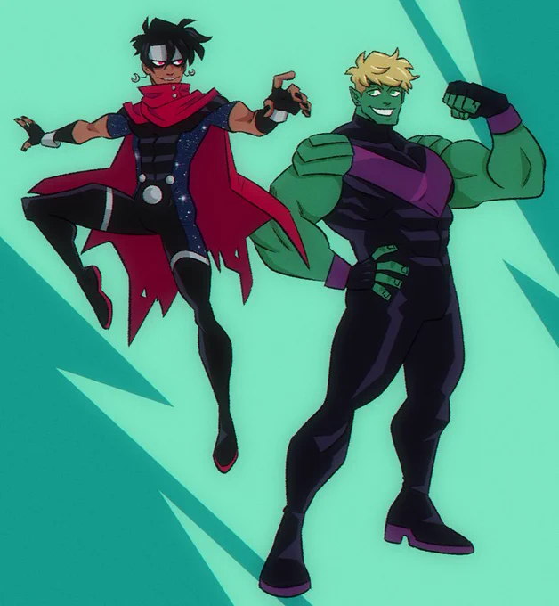I did this Wiccan and Hulking commission a while back and I really like it 