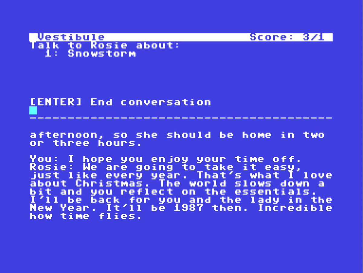 8bit_era's tweet image. Ghosts of Blackwood Manor will soon be shipped to the backers of the @Retro_Fusion kickstarter! Here&apos;s a sneak peek at the interactive conversation system. There won&apos;t be &quot;canned conversations&quot; like in Hibernated 1. You are going to love this! #C64 #adventure #interactivefiction