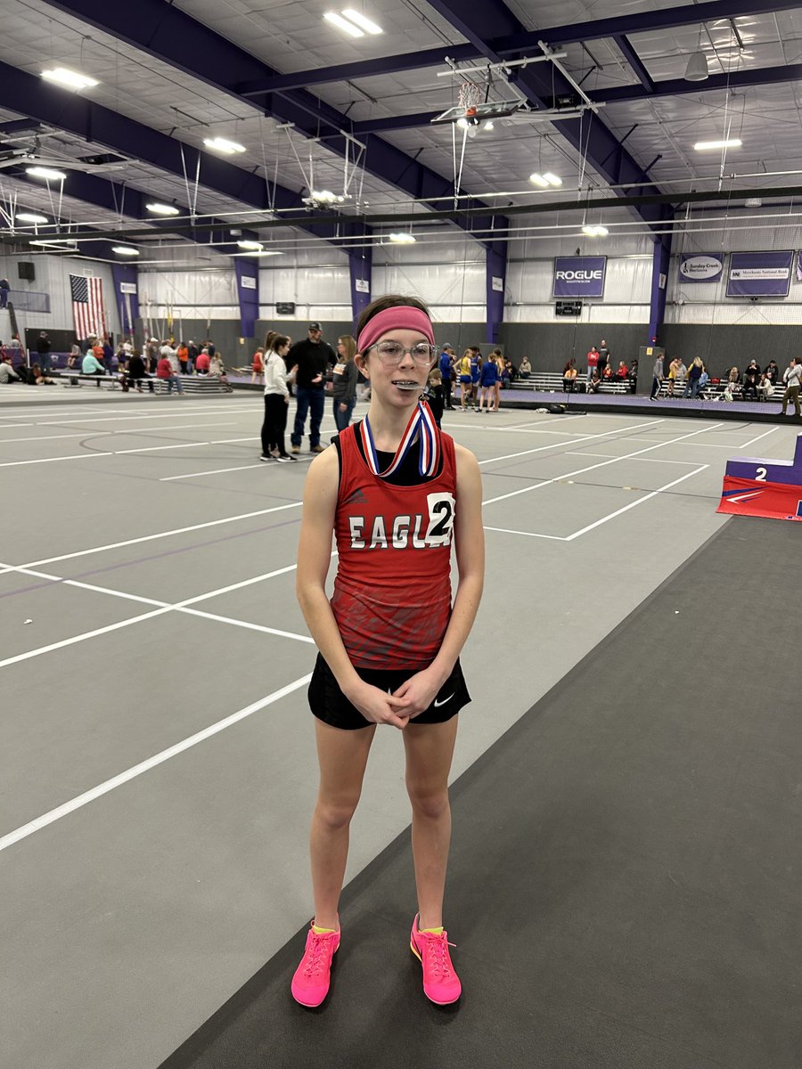 Tay-Tay finishes 2nd in the Middle School Indoor meet with a PR of 5:29!! Crazy Proud!