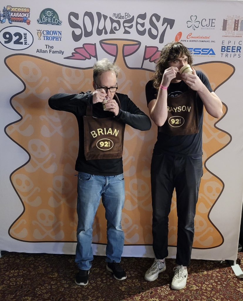 They’re all bibbed up and ready to judge 🍜 

<a href="/SoupFest614/">Miklós B’s SoupFest</a> has begun at the Valley Dale Ballroom!! Find out your winners at 5:15 👀