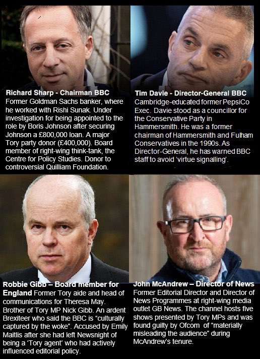 BladeoftheS's tweet photo. Richard Sharp and 9 board members were chosen by Bozo.

They all need the axe and these other two from GB News and Fulham Conservatives. https://t.co/8pSo6YyF5k