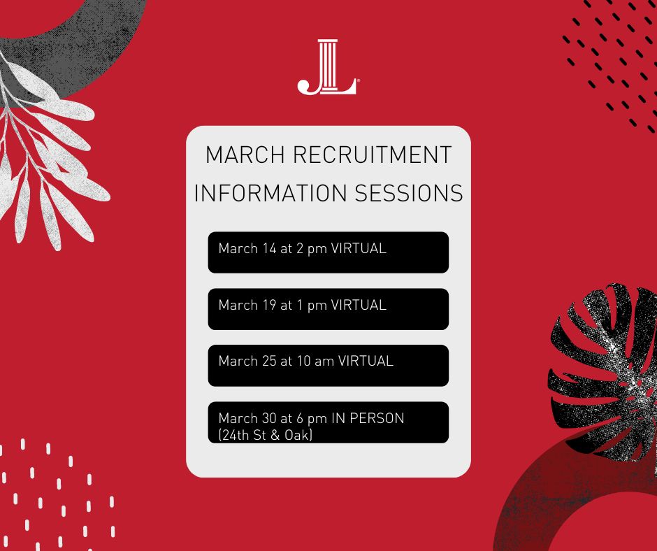 Have you been thinking about joining JLP? Wondering how you can join? Here is your chance to learn more!

Attend an info session or visit our website at jlp.org/join-us/!

Virtual event link: rebrand.ly/b52992

In person event link: rebrand.ly/q9qxywl

#iamjlp