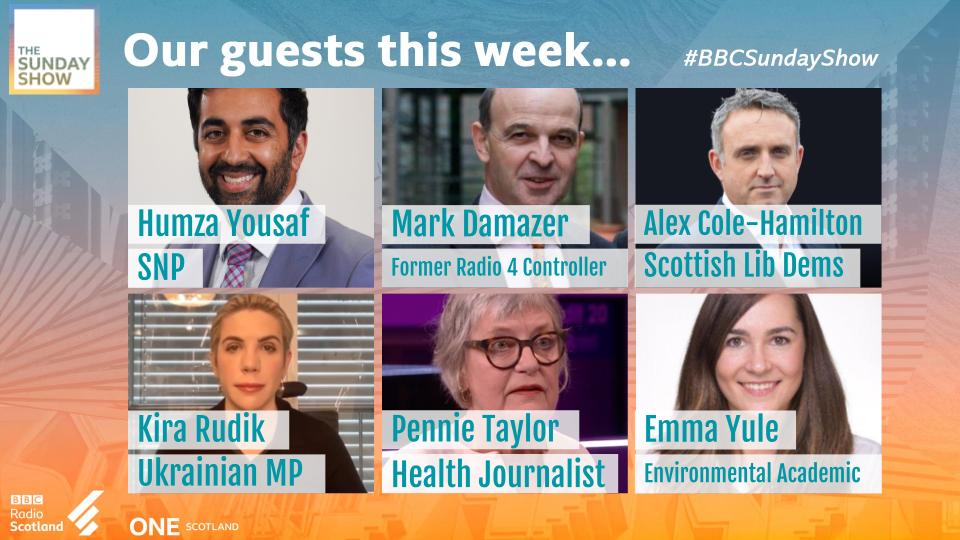 BBCScotComms's tweet photo. On #BBCSundayShow tomorrow, @Fionasstalker and @mmgeissler will be joined by @HumzaYousaf, @agcolehamilton, @markdamazer, Emma Yule of @1point5MAX, @ptupdate and @kiraincongress

Join us to discuss all the big stories of the week on @BBCRadioScot and @BBCOne Scot from 10am https://t.co/JCkJeoBrti