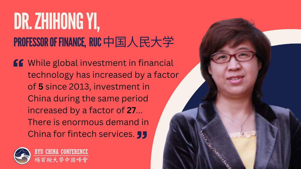 BYUChinaConf's tweet photo. Dr. Zhihong Yi of Renmin University shared some of the lessons China has learned from its rapidly growing financial technology sector.

#BYUCC2023 #BYUChinaConference #China #中国 
#中文 #diplomacy #chinese #dialogue #fintech #behavioralregulation #USChinarelations 🇺🇸🇨🇳 https://t.co/Ns3iMRqIwb