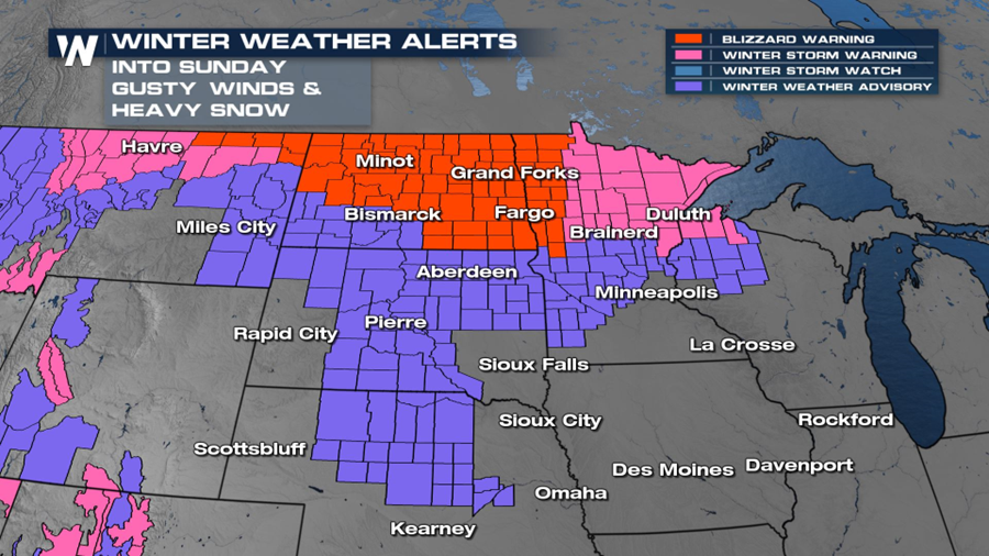 Blizzard Warnings Issued for the High Plains
Winter weather alerts are in effect through Sunday for snow, ice and wind impacts in the N-Central Plains & Great Lakes. This includes BLIZZARD warnings for eastern Montana, North Dakota and Minnesota. 
https://t.co/zQJ04nKTI6 https://t.co/mKKLWGhJU7