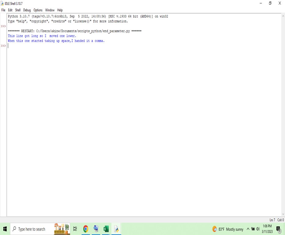 WallyOwi30's tweet image. Python 3: End parameter being used with a space and another example with a comma.
#endparameter #learnpythonprogramming