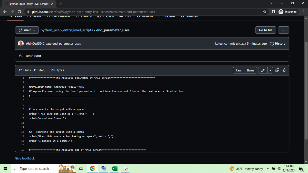 WallyOwi30's tweet image. Python 3: End parameter being used with a space and another example with a comma.
#endparameter #learnpythonprogramming