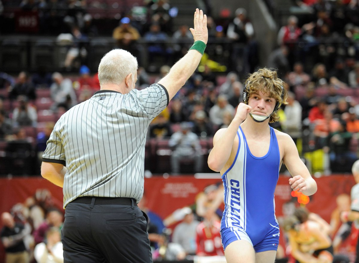 Scenes from The Schott: -@westfalllath Tony Hoty with a 6-0 decision win over Sulaiman Muhammed from Dayton Northridge -@ZaneTraceHS Zane Pickerrell gets a 5-0 win over Hines Ford from Barnesville -@cavs_chs Cannan Smith earns a 9-2 decision against Rocco Czarnecki from CVCA