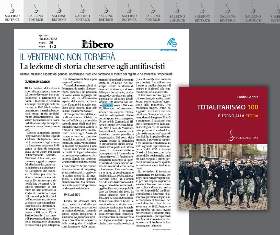 Dallo scorso venerdì è in libreria 'Totalitarismo 100', il nuovo saggio di Emilio Gentile. Iniziate a scoprirlo nelle parole di @paolomieli sul @Corriere, e in quelle di Claudio Siniscalchi su @Libero_official. #totalitarismo #fascismoitaliano #storiaitaliana @pdepromozione