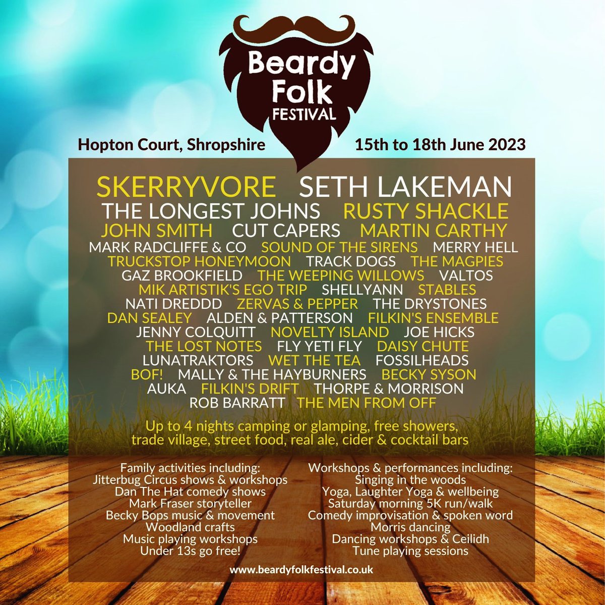 Let's put a smile on your face with a quick peek at our 2023 festival poster 😁 Our strongest line up ever! 🙌 Help us to fill the walled garden and make our 6️⃣th year togeth #beardyfolk #musicfestival #shropshire