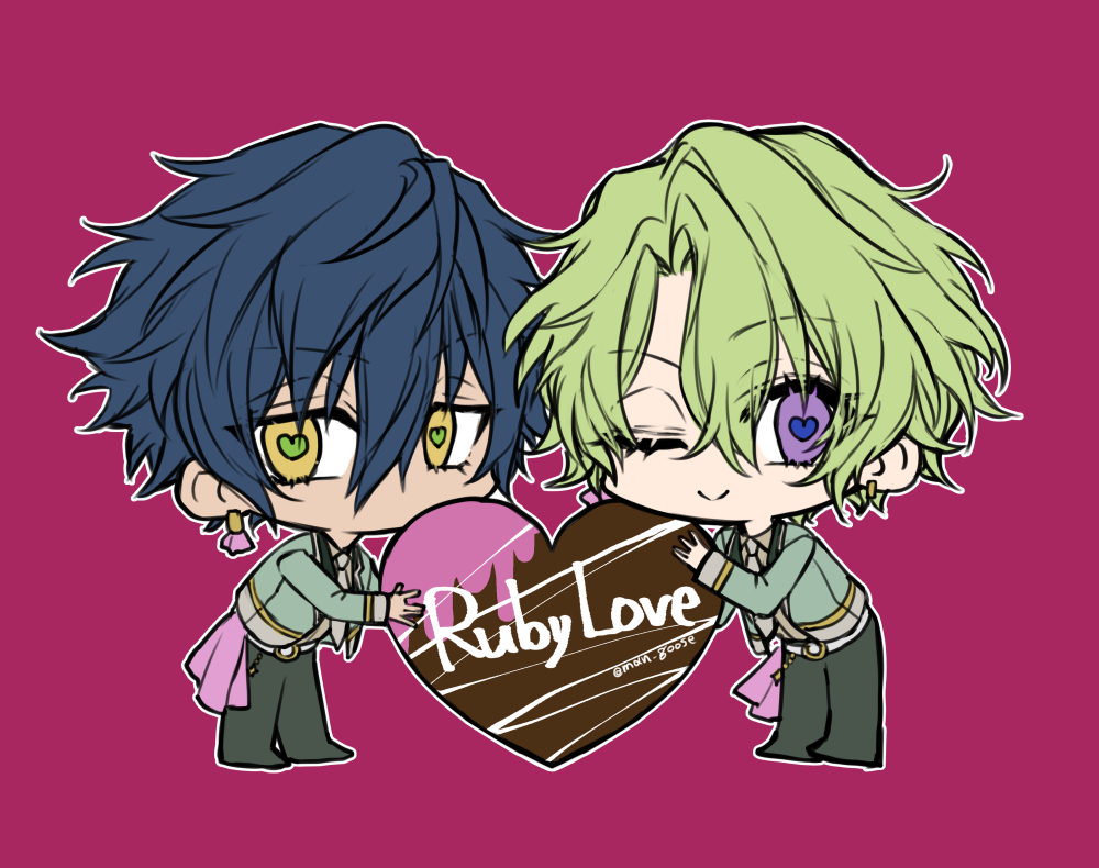 multiple boys 2boys heart chibi green hair jewelry male focus  illustration images