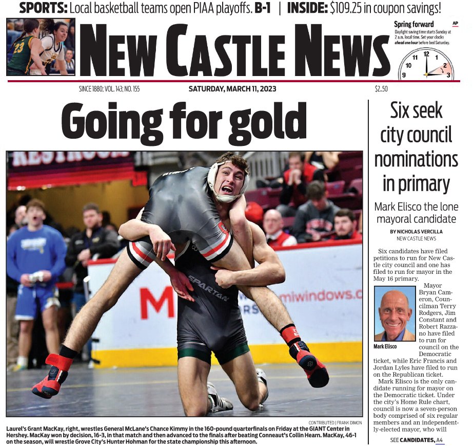 "Front Page" MacKay goes for a GOLD MEDAL this afternoon. Let's go, Grant! Bring it home to Lawrence County. <a href="/GangGreenWrestl/">GangGreenWrasslin</a>