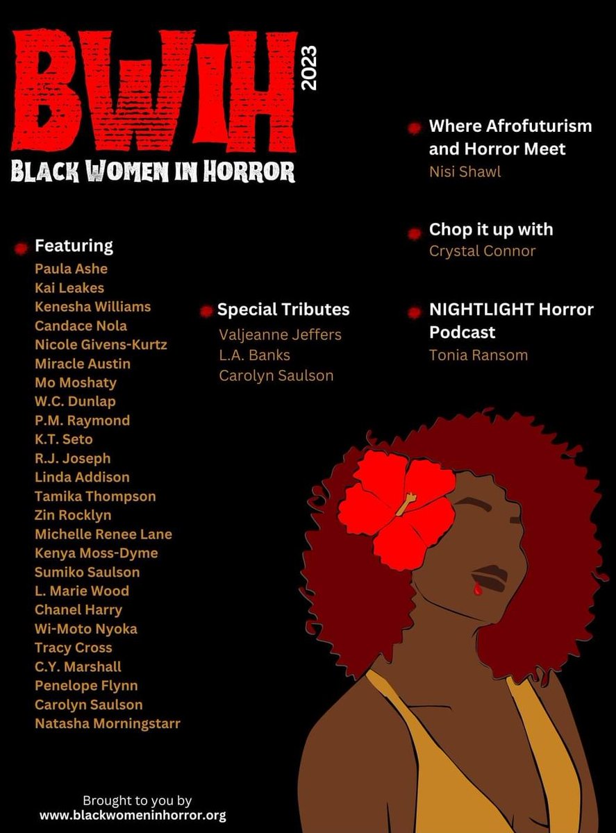 BLACK WOMEN IN HORROR 2023 is powerful and FREE to read. Download it. Share it. Discuss it. I'm honored to be included alongside my favorites. 
blackwomeninhorror.org/2023/01/20/202…
#horror #HorrorFamily