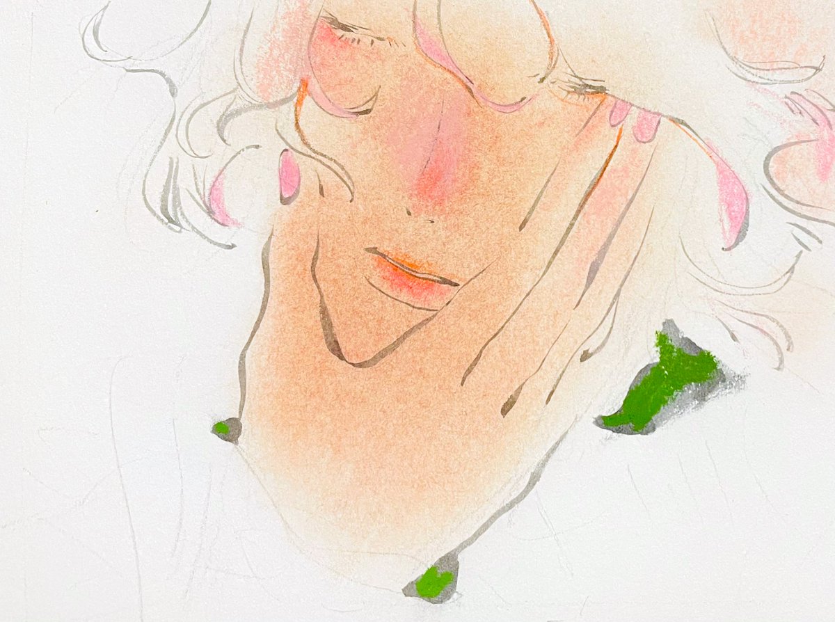 closed eyes white hair traditional media 1other solo solo focus portrait  illustration images