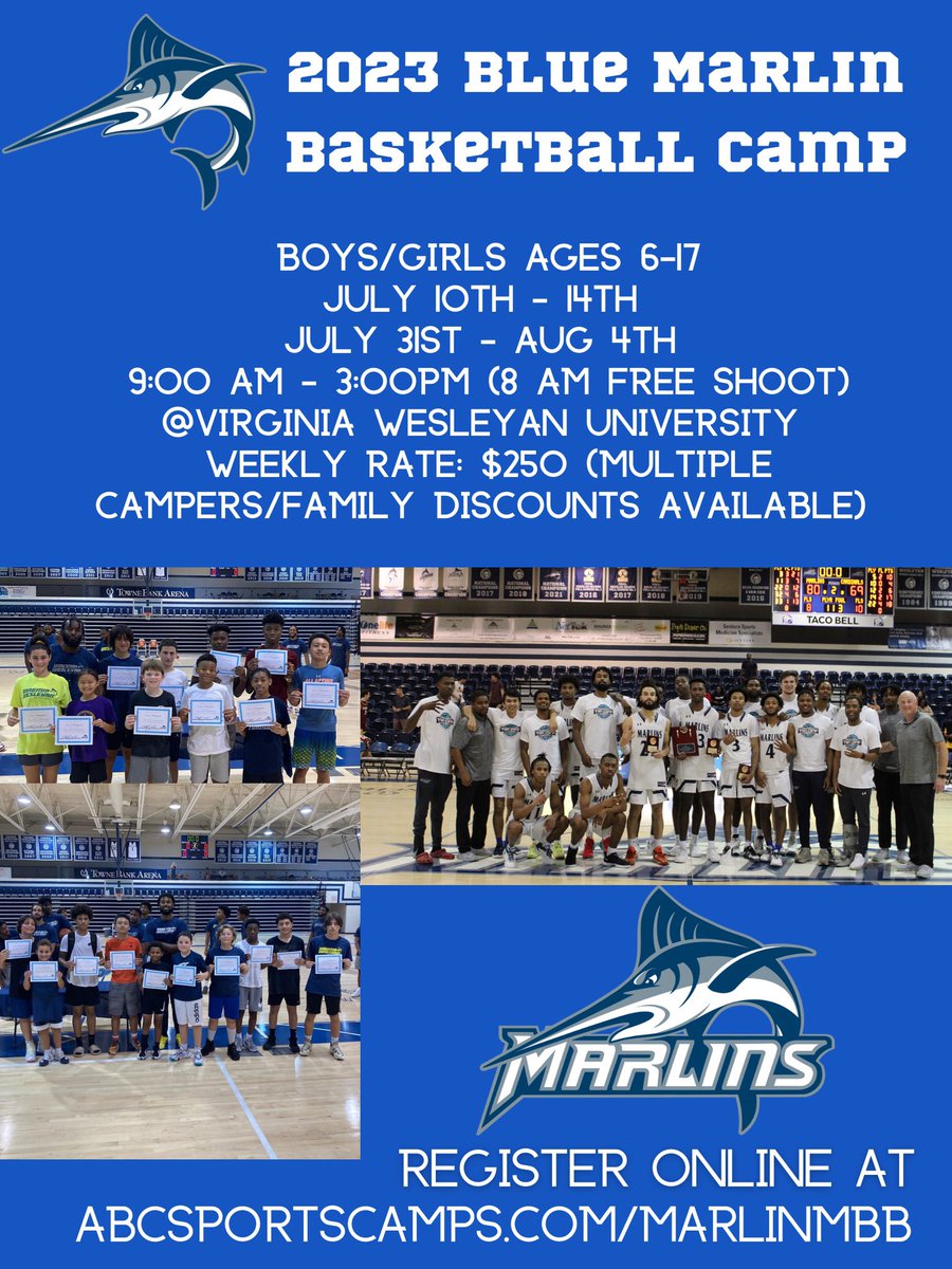 Virginia Wesleyan 🏀 (@vwu_basketball) on Twitter photo Registration is now available for the summer! Please visit Abcsportscamps.com/marlinmbb to register for 2023 Blue Marlin Basketball Camp! Registration is now available for the summer! Please visit Abcsportscamps.com/marlinmbb to register for 2023 Blue Marlin Basketball Camp!